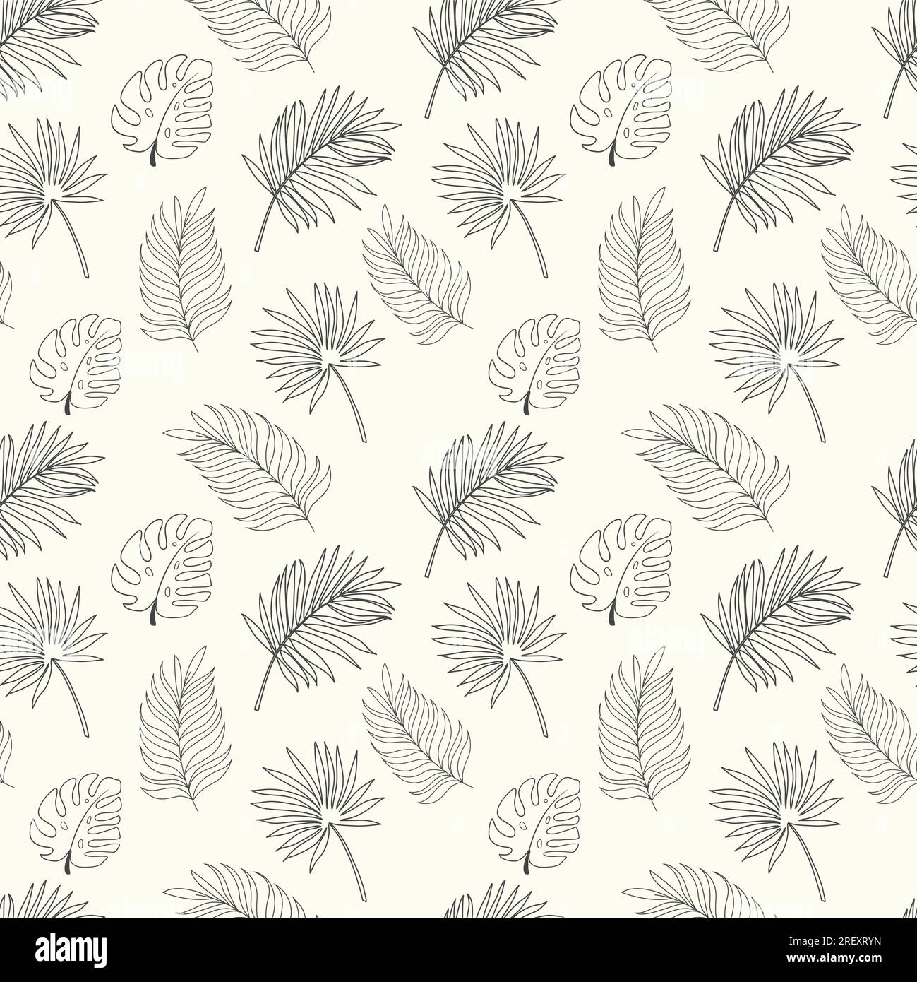 Hand drawn seamless pattern background with tropical leaves Stock Vector