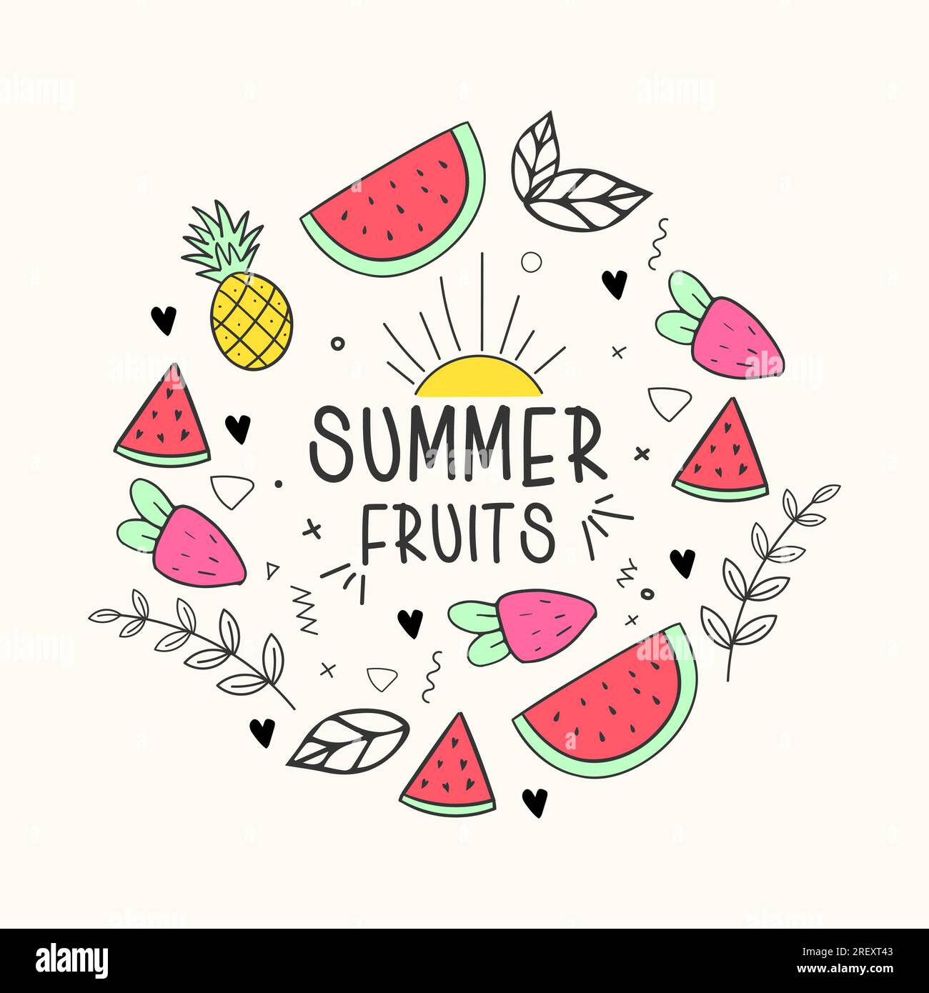 Fruits vector illustration with watermelon banana lemon and orange Stock Vector