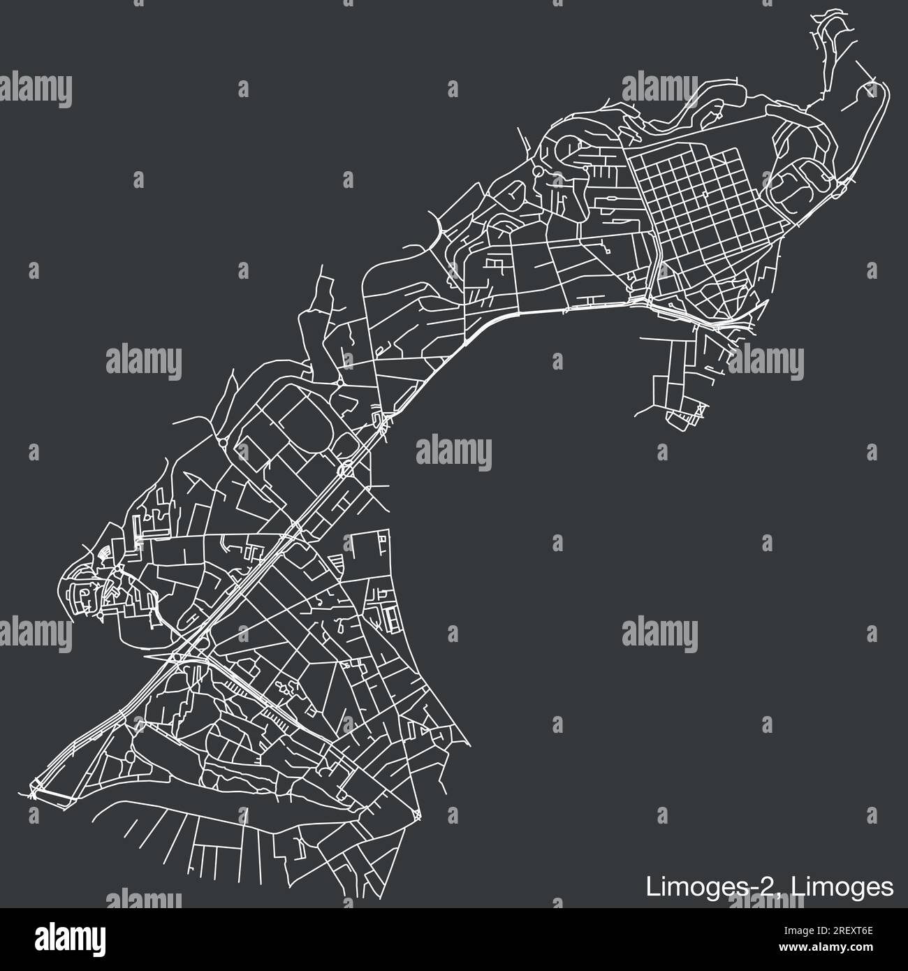 Street roads map of the LIMOGES2 CANTON, LIMOGES Stock Vector Image