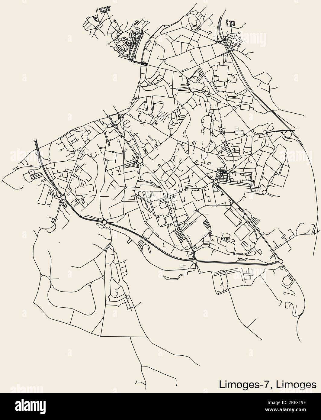 Street roads map of the LIMOGES7 CANTON, LIMOGES Stock Vector Image