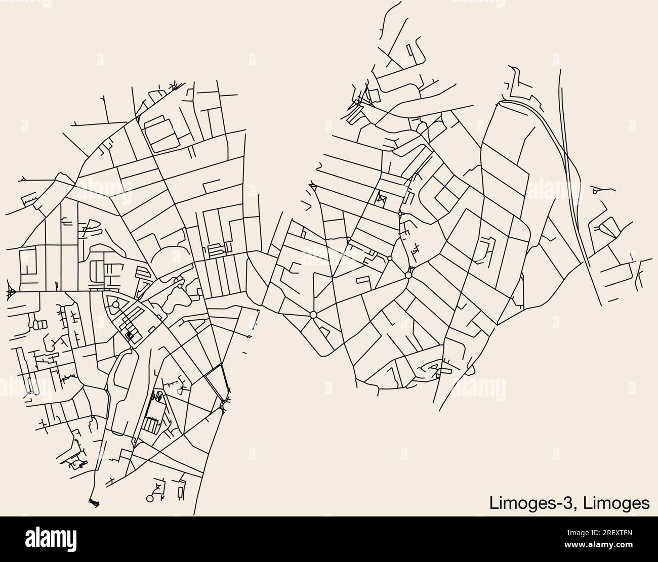 Street roads map of the LIMOGES3 CANTON, LIMOGES Stock Vector Image