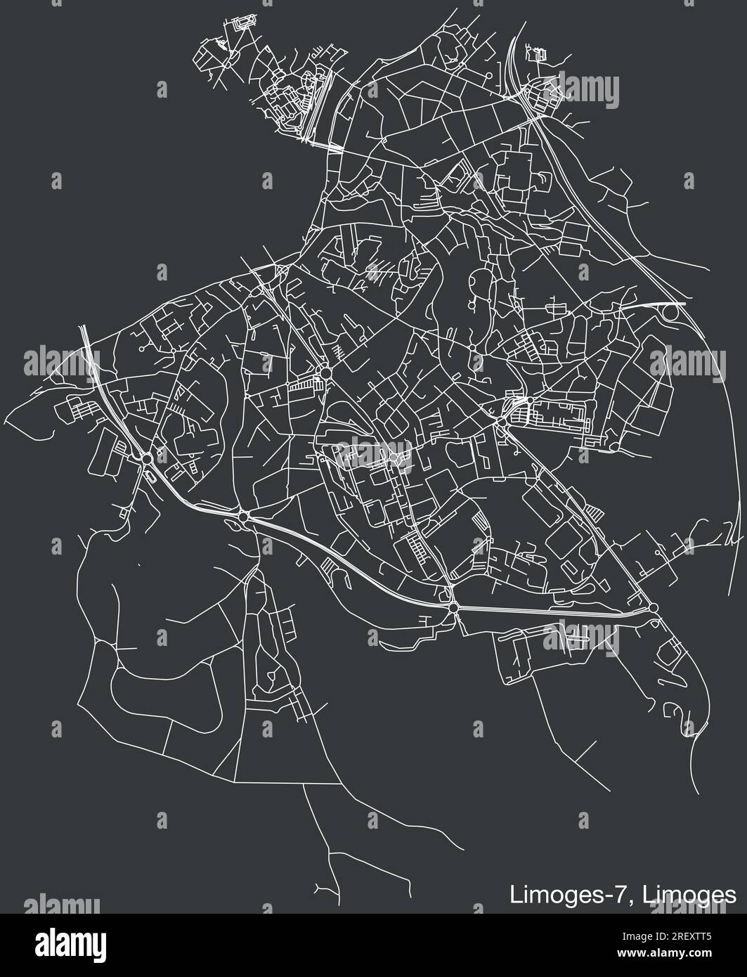 Street roads map of the LIMOGES7 CANTON, LIMOGES Stock Vector Image