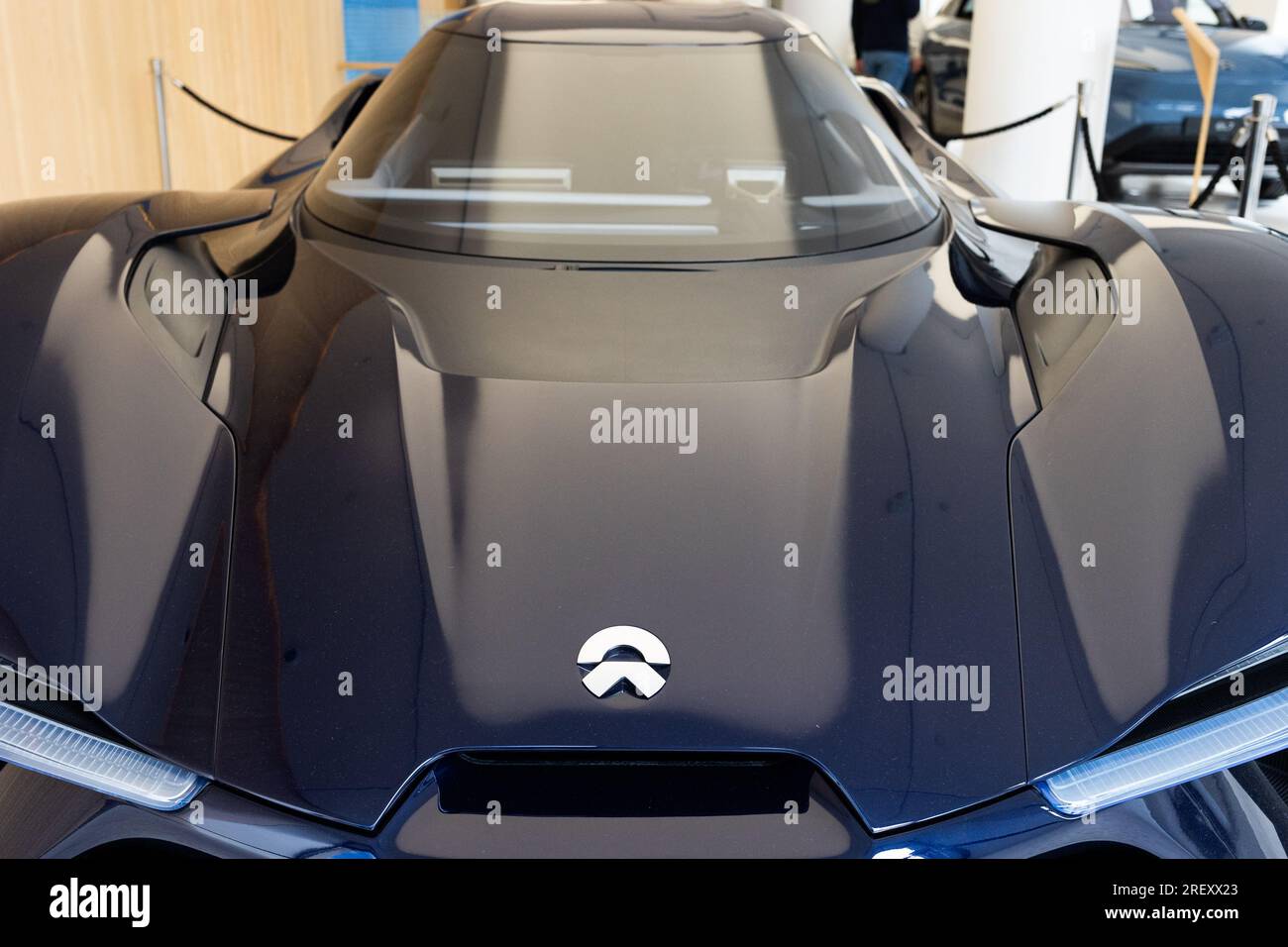 Oslo, Norway. July 27th, 2023. The NIO EP9 electric supercar pictured at a showroom in Oslo, Norway. Six EP9s have been sold to NIO investors for £2.5 million each. Credit: Katie Collins/Alamy Stock Photo