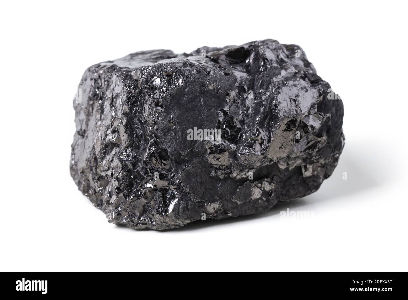 Piece of hard coal closeup isolated on white. Anthracite Stock Photo