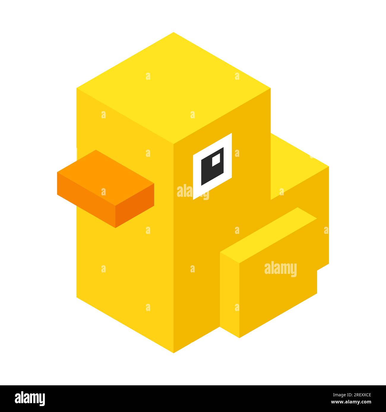 Cute yellow rubber ducky in pixel isometric 8-bit style for video game. Simple cartoon toy duck vector illustration. Stock Vector