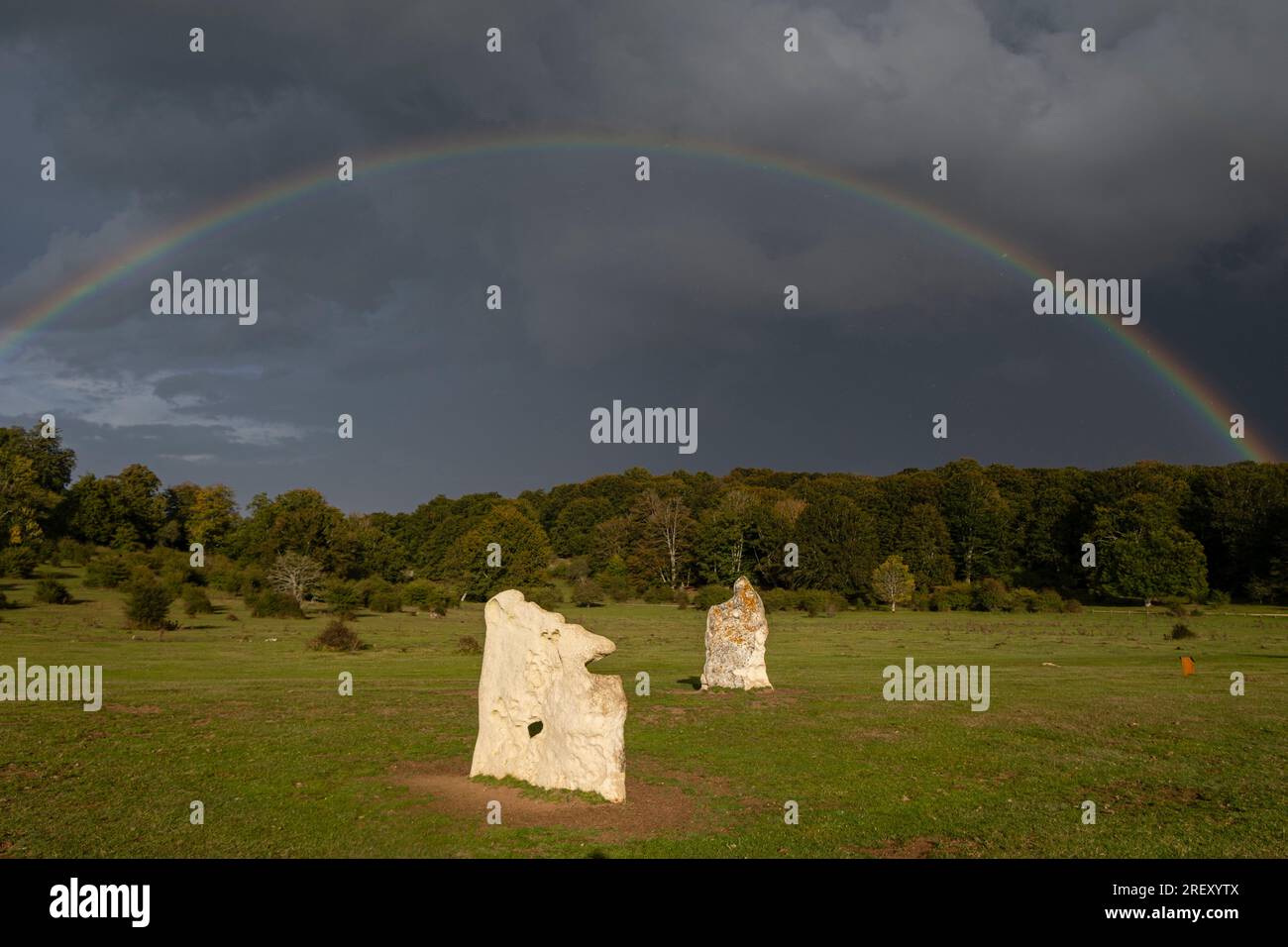Rainbow over the Dolmen, Legaire Megalithic Park, Legaire Campas, Álava ...