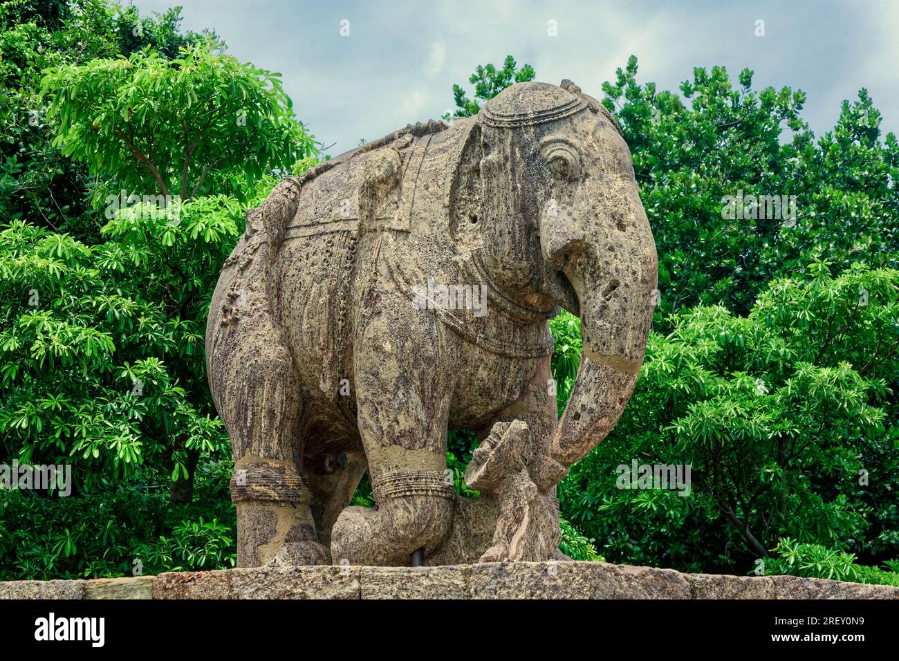 07 23 2007 Elephant statue Carved from Orissa Sandstone at Konark Sun ...