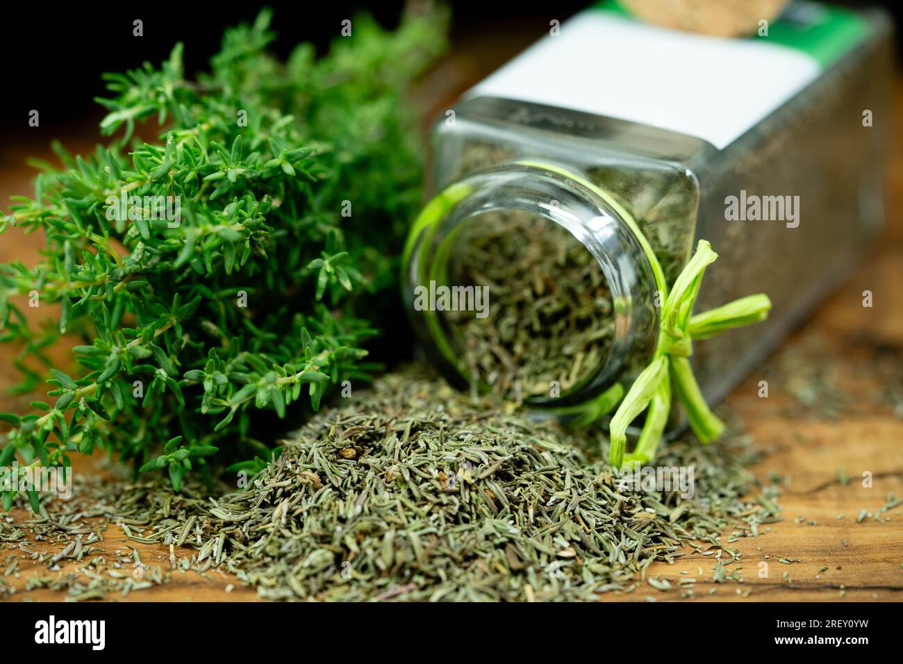 dried and fresh Thymus vulgaris delicious kitchen herbs Stock Photo Alamy