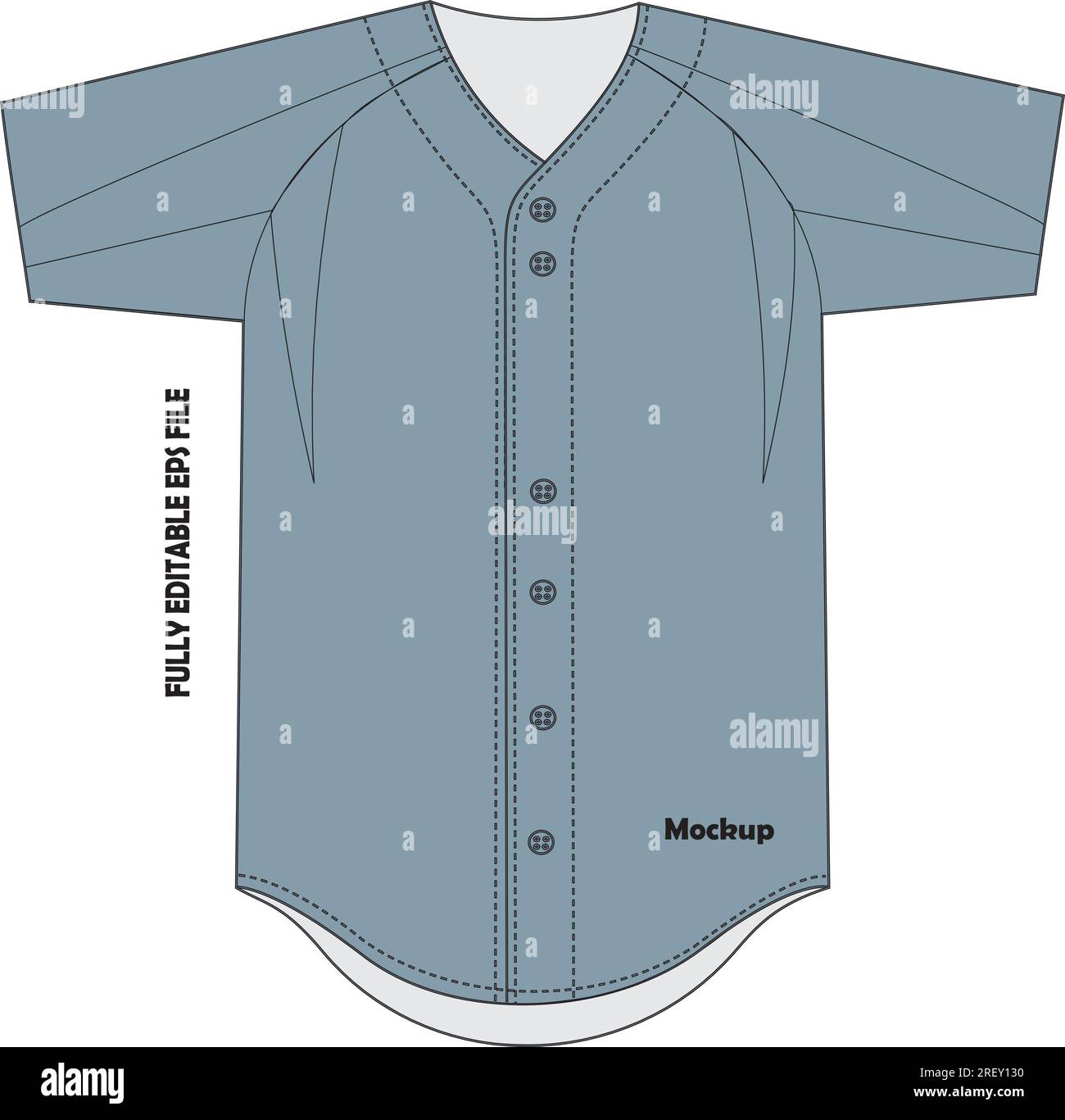 Baseball Full Button Two Button V Neck Jersey Mock ups Stock Vector