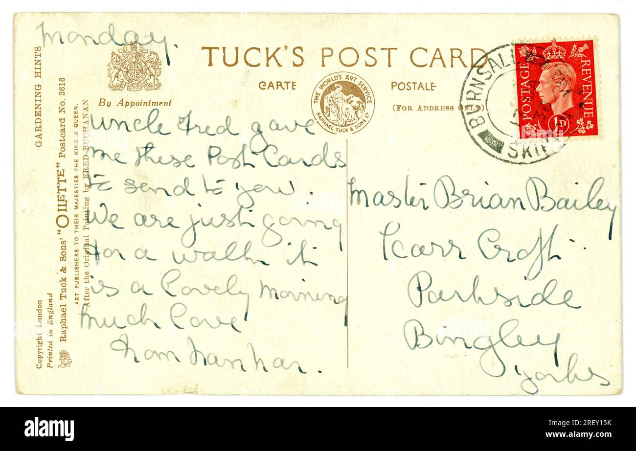 Reverse of original WW2 era postcard  posted 17 Jan 1938 George V1 red stamp, U.K. Stock Photo