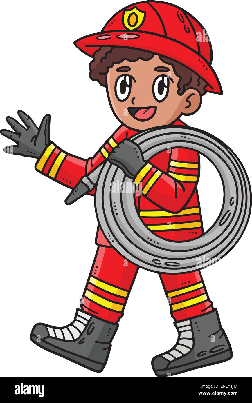 Fireman with a Hose Cartoon Colored Clipart  Stock Vector