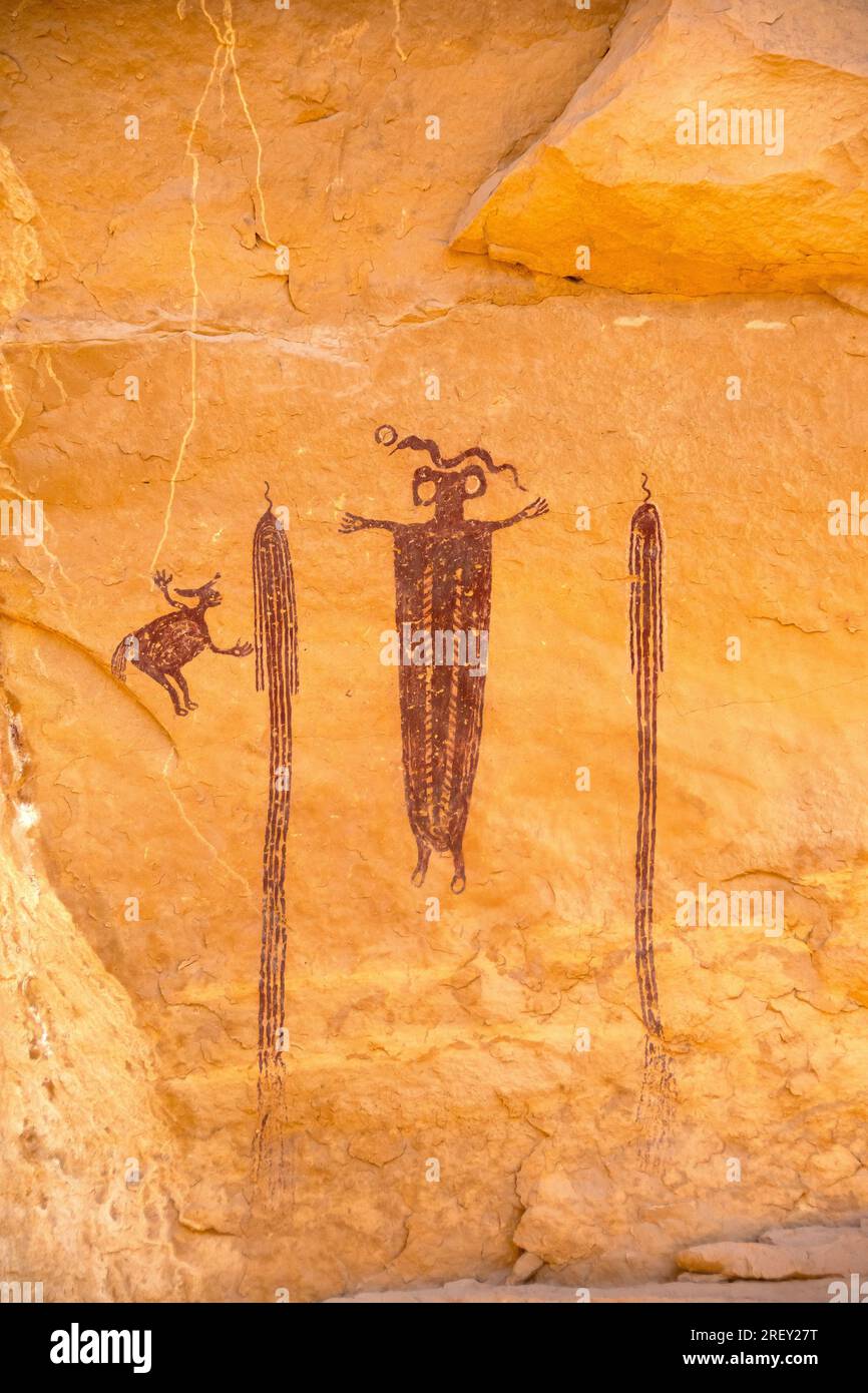 Barrier Canyon style petroglyphs in the San Rafael Swell, Utah. Stock Photo