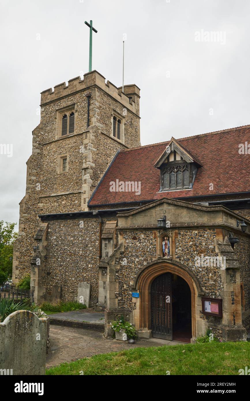 The historic 14th century church of St John the Baptist, Pinner, Middlesex, Greater London UK Stock Photo