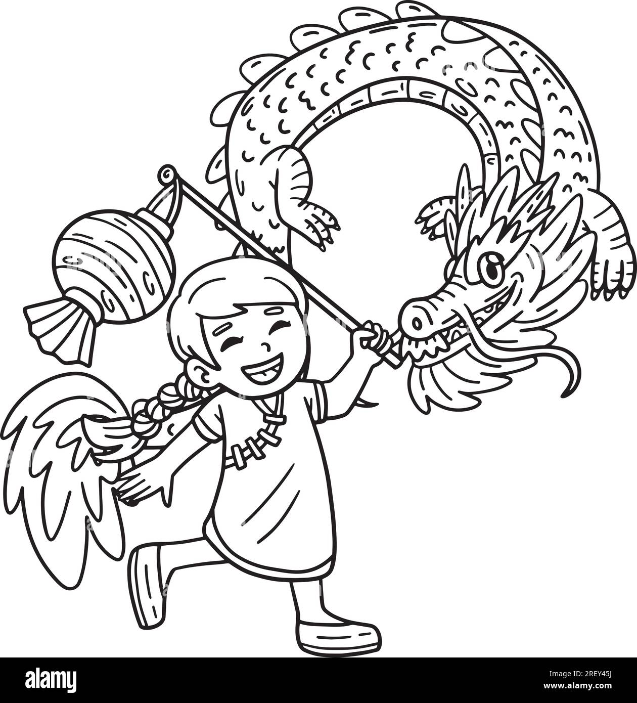 Year of the Dragon Child Holding Lantern Isolated Stock Vector Image ...