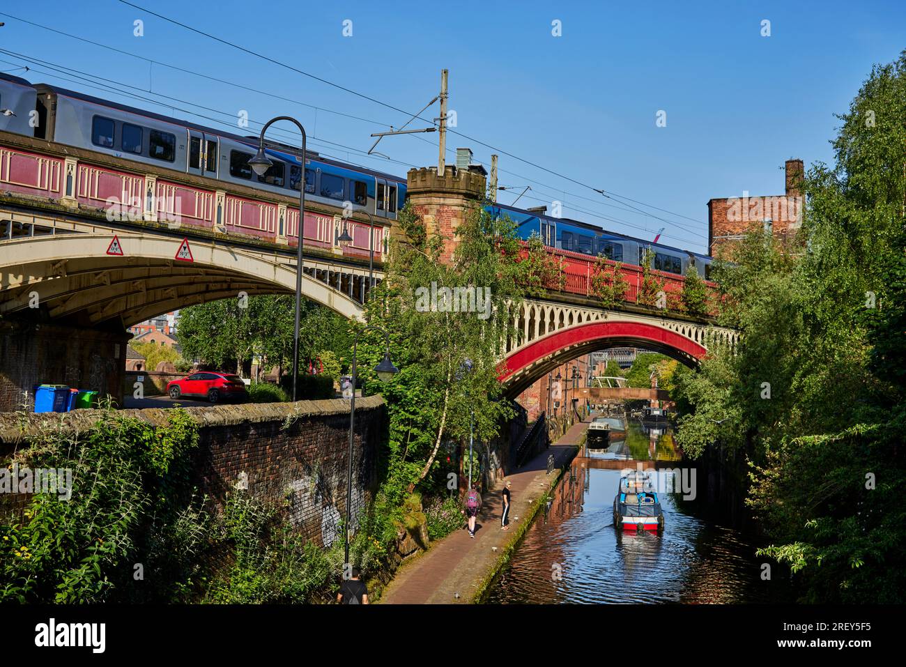 Manchester city centre and the Rochdale Canal in the Deansgate Locks area near Castlefield Stock Photo