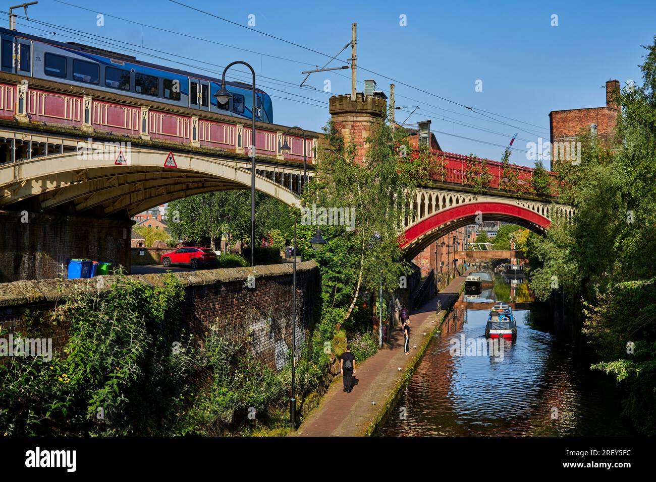 Manchester city centre and the Rochdale Canal in the Deansgate Locks area near Castlefield Stock Photo