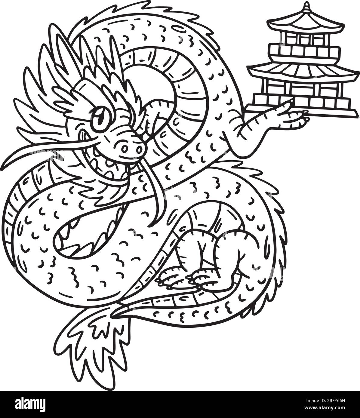 Year of the Dragon Holding Small Pagoda Isolated Stock Vector Image ...