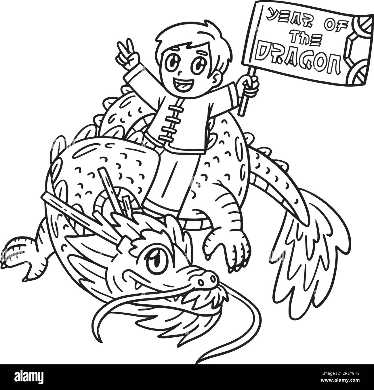 Year of the Dragon Child Riding a Dragon Isolated Stock Vector Image ...
