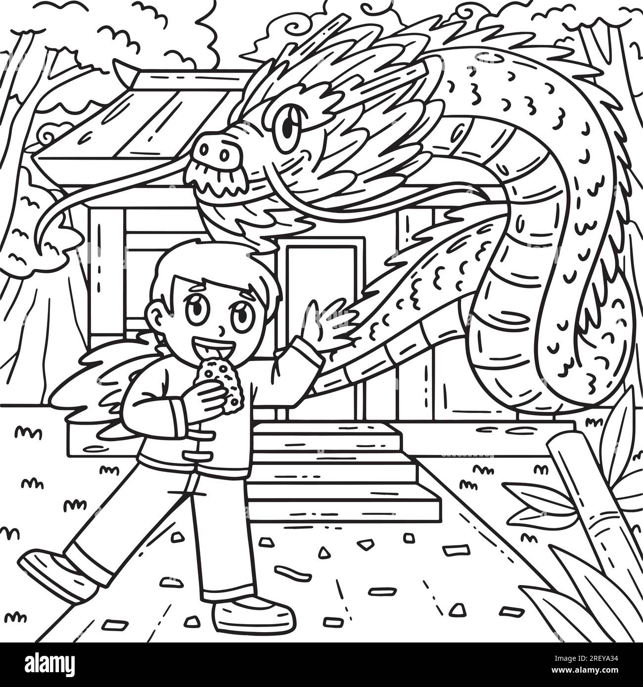 Year of the Dragon Child and Dragon Kids Coloring Stock Vector Image ...