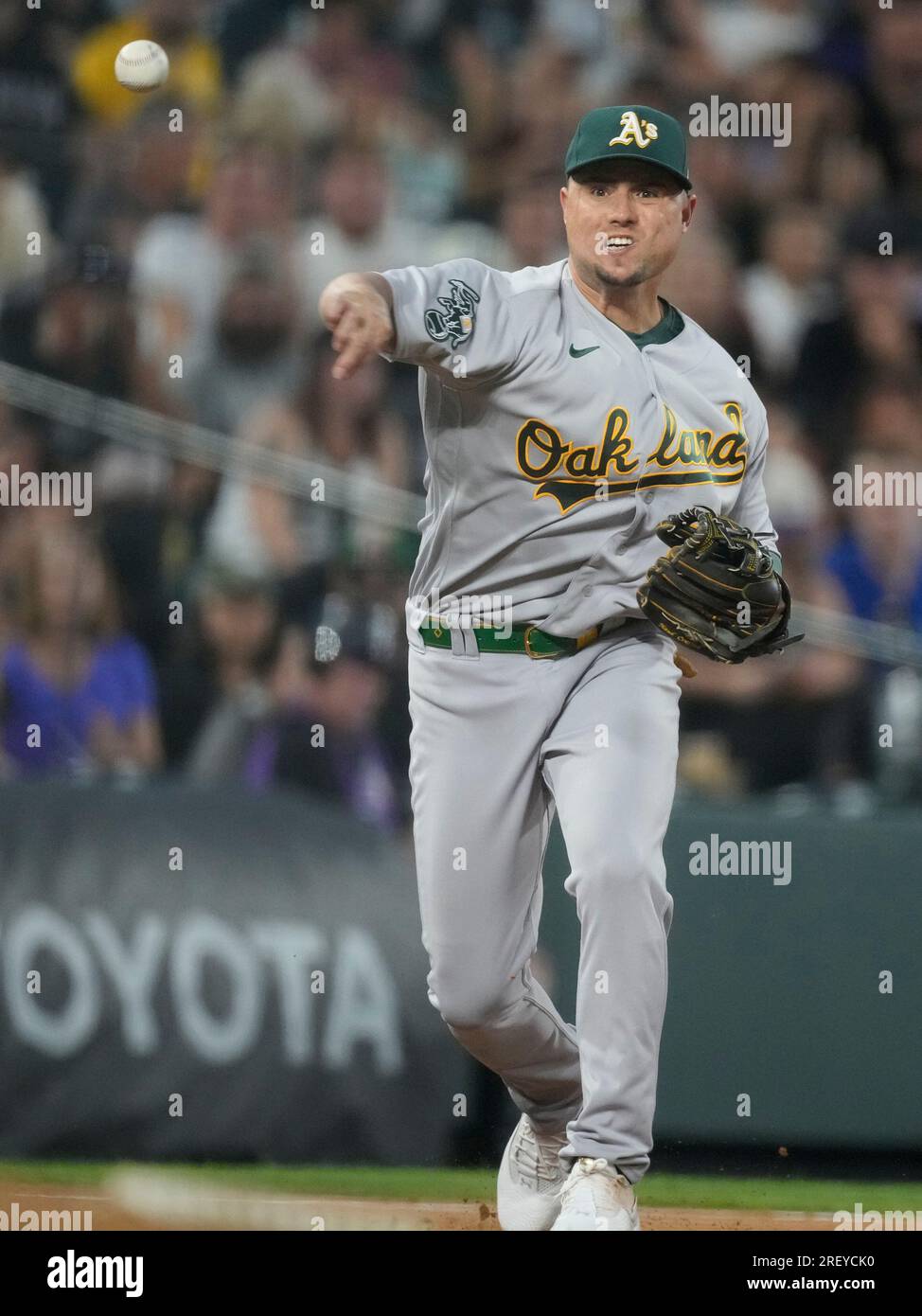 Oakland Athletics shortstop Aledmys Diaz (12) in the sixth inning of a  baseball game Friday, July 28, 2023, in Denver. (AP Photo/David Zalubowski  Stock Photo - Alamy