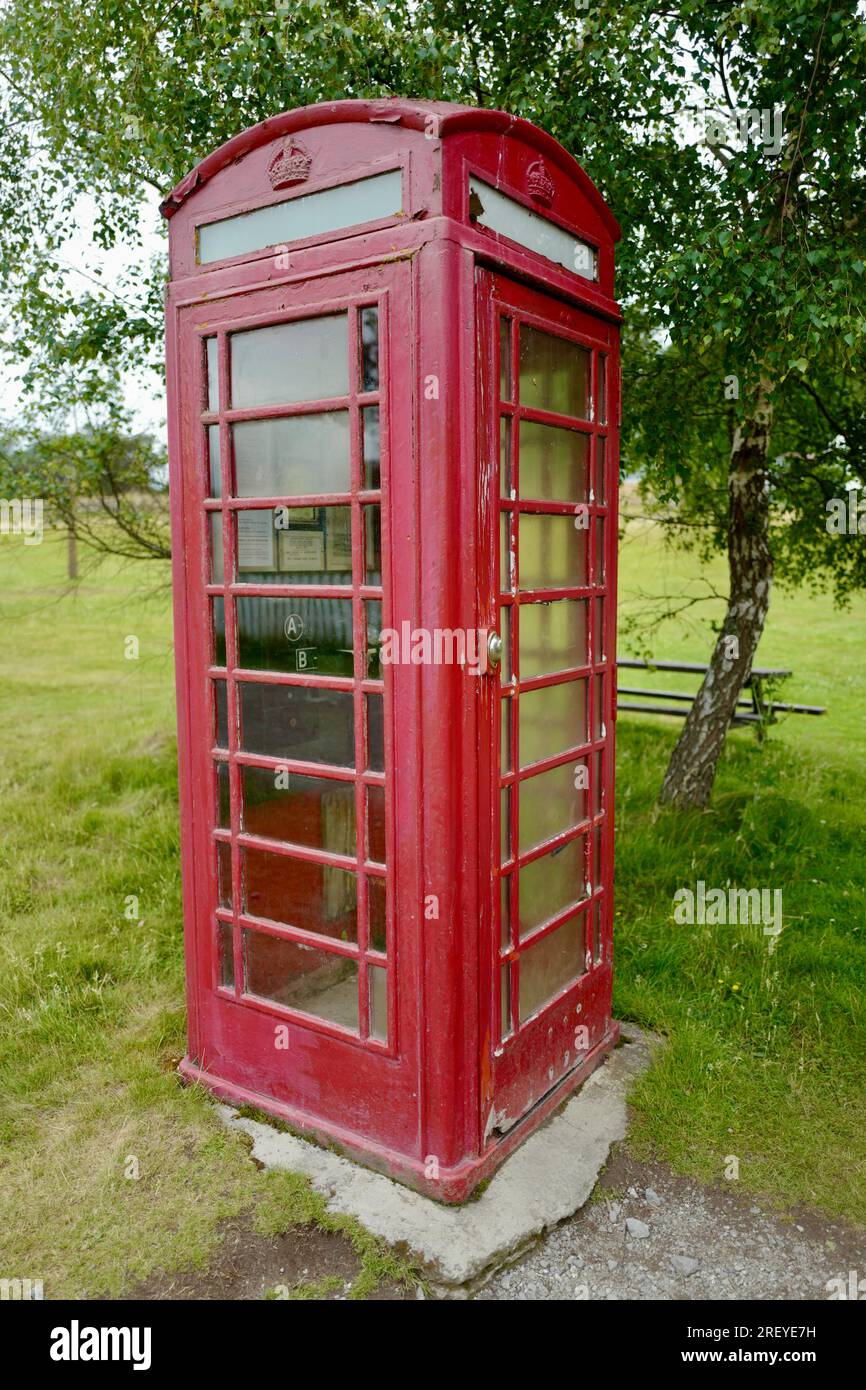 Red telephone booth at the Highlands Open Air Museum in Aviemore in