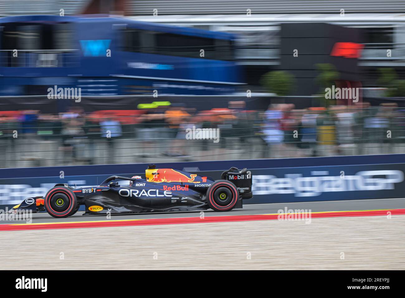 Stavelot, Belgium. 30th July, 2023. Red Bull Racing Dutch rider Max Verstappen pictured in action during the F1 Grand Prix of Belgium auto race, in Spa-Francorchamps, Sunday 30 July 2023. The Spa-Francorchamps Formula One Grand Prix takes place this weekend, from July 28th to July 30th. BELGA PHOTO JONAS ROOSENS Credit: Belga News Agency/Alamy Live News Stock Photo
