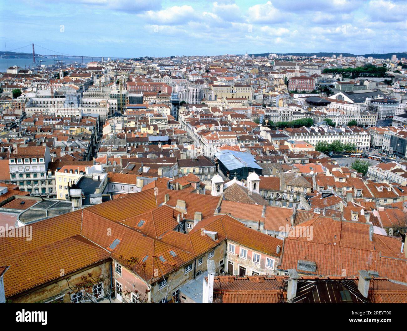 Panoramic aerial view of Lisbon skyline seen from the Castelo de Sao Jorge, Portugal Stock Photo