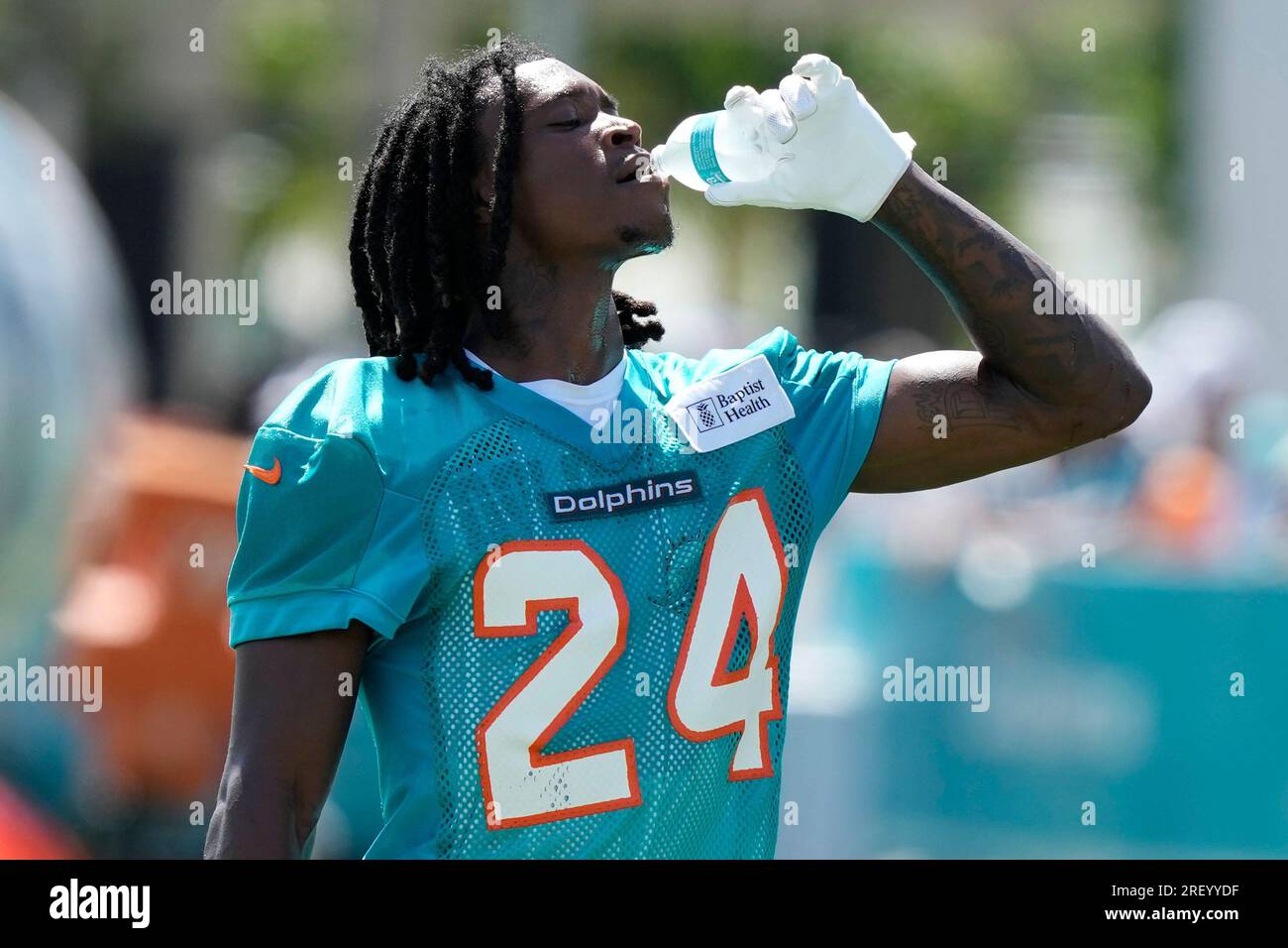 Miami Dolphins cornerback Tino Ellis (34) runs drills during practice at  the NFL football team's training facility, Wednesday, July 26, 2023, in  Miami Gardens, Fla. (AP Photo/Lynne Sladky Stock Photo - Alamy