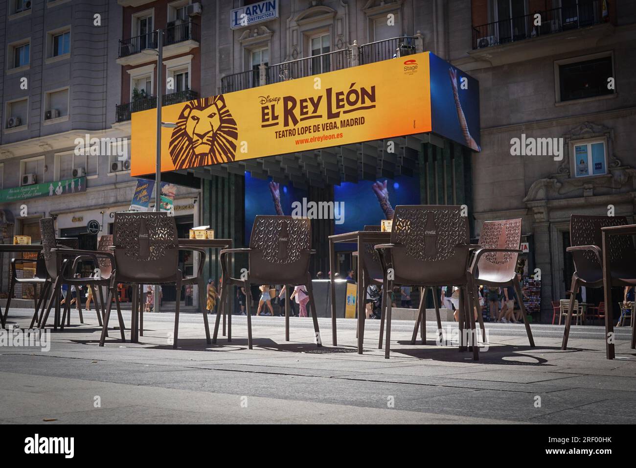 Madrid Spain 30th July 2023 A View Of An Empty Terrace At Lunchtime madrid-spain-30th-july-2023-a-view-of-an-empty-terrace-at-lunchtime