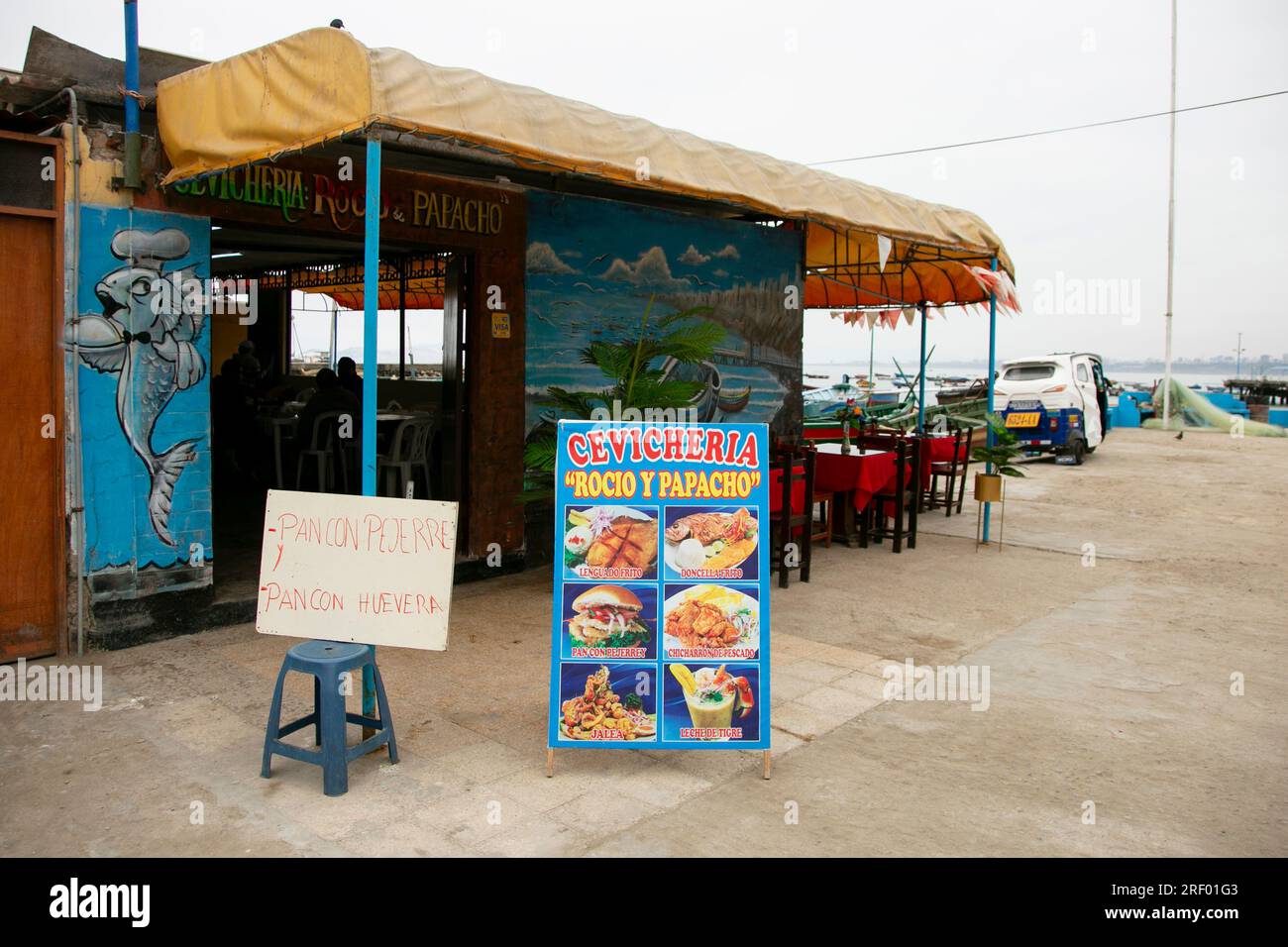 Lima, Peru; 1st January 2023: Traditional Ceviche Restaurant in the port of Chorrios in the City of Lima in Peru. Stock Photo