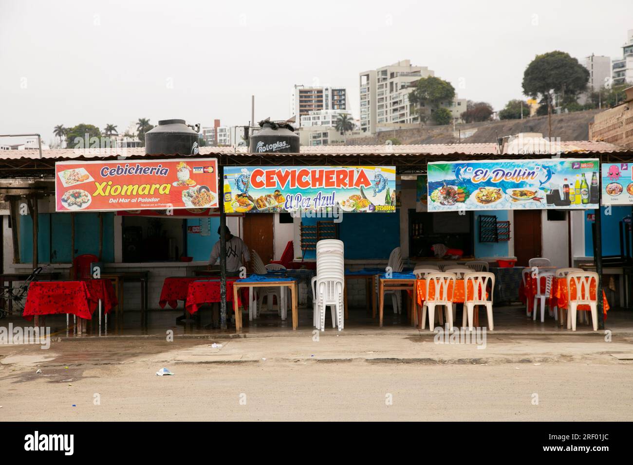Lima, Peru; 1st January 2023: Traditional Ceviche Restaurant in the port of Chorrios in the City of Lima in Peru. Stock Photo