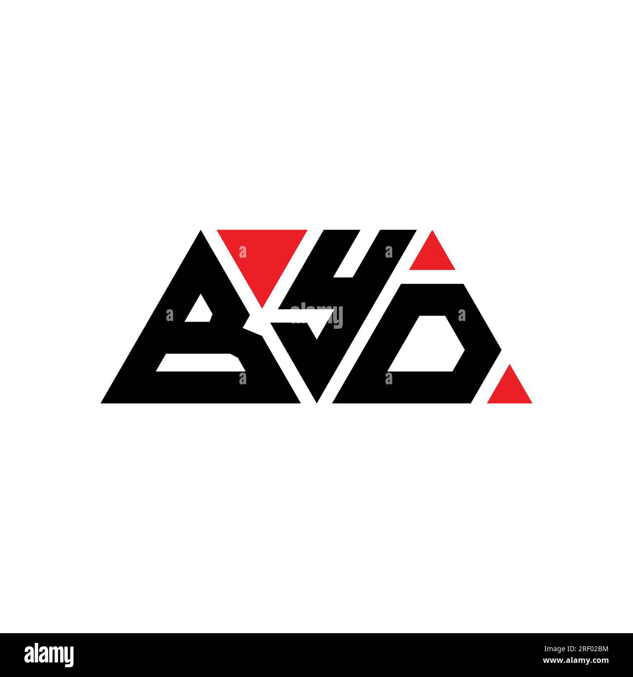 BYD triangle letter logo design with triangle shape. BYD triangle logo design monogram. BYD triangle vector logo template with red color. BYD triangul Stock Vector