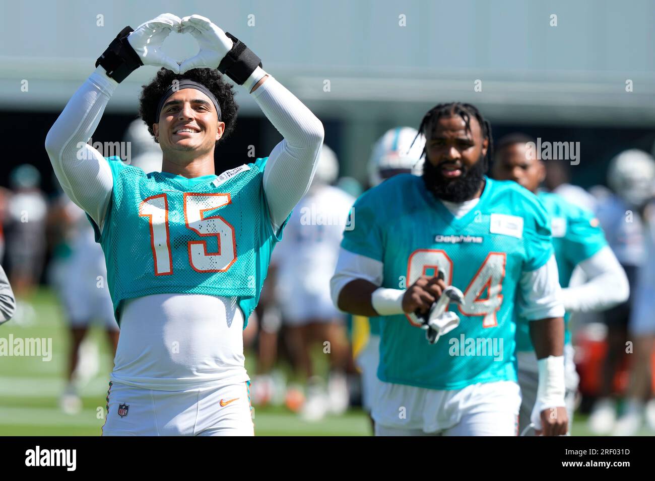 Miami Dolphins linebacker Jaelan Phillips (15) enters the field before an  NFL football game against the New York Jets, Sunday, Jan. 8, 2023, in Miami  Gardens, Fla. (AP Photo/Rebecca Blackwell Stock Photo - Alamy