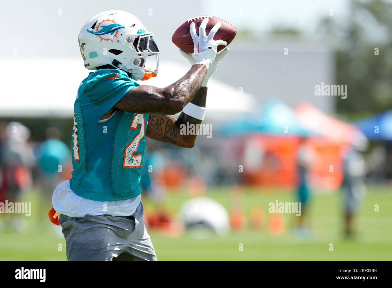 Miami Dolphins safety DeShon Elliott does drills during practice at the NFL  football team's training facility, Sunday, July 30, 2023, in Miami Gardens,  Fla. (AP Photo/Lynne Sladky Stock Photo - Alamy