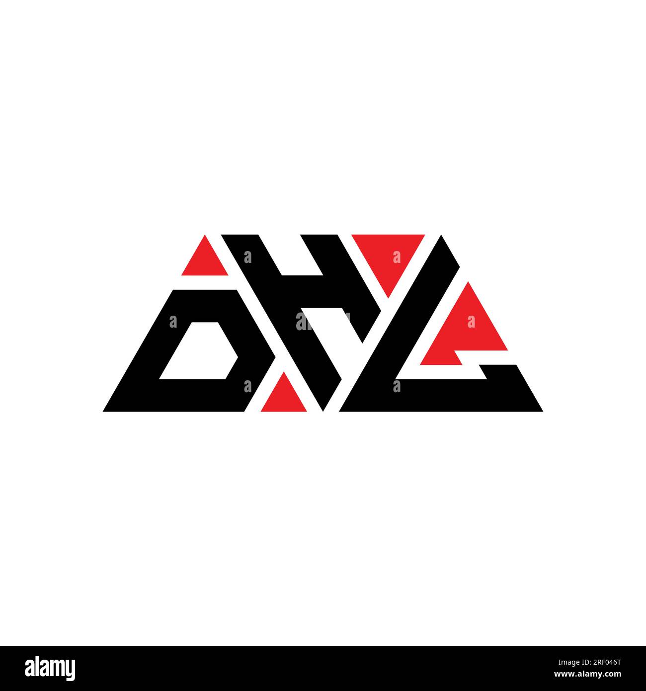 DHL triangle letter logo design with triangle shape. DHL triangle logo design monogram. DHL triangle vector logo template with red color. DHL triangul Stock Vector