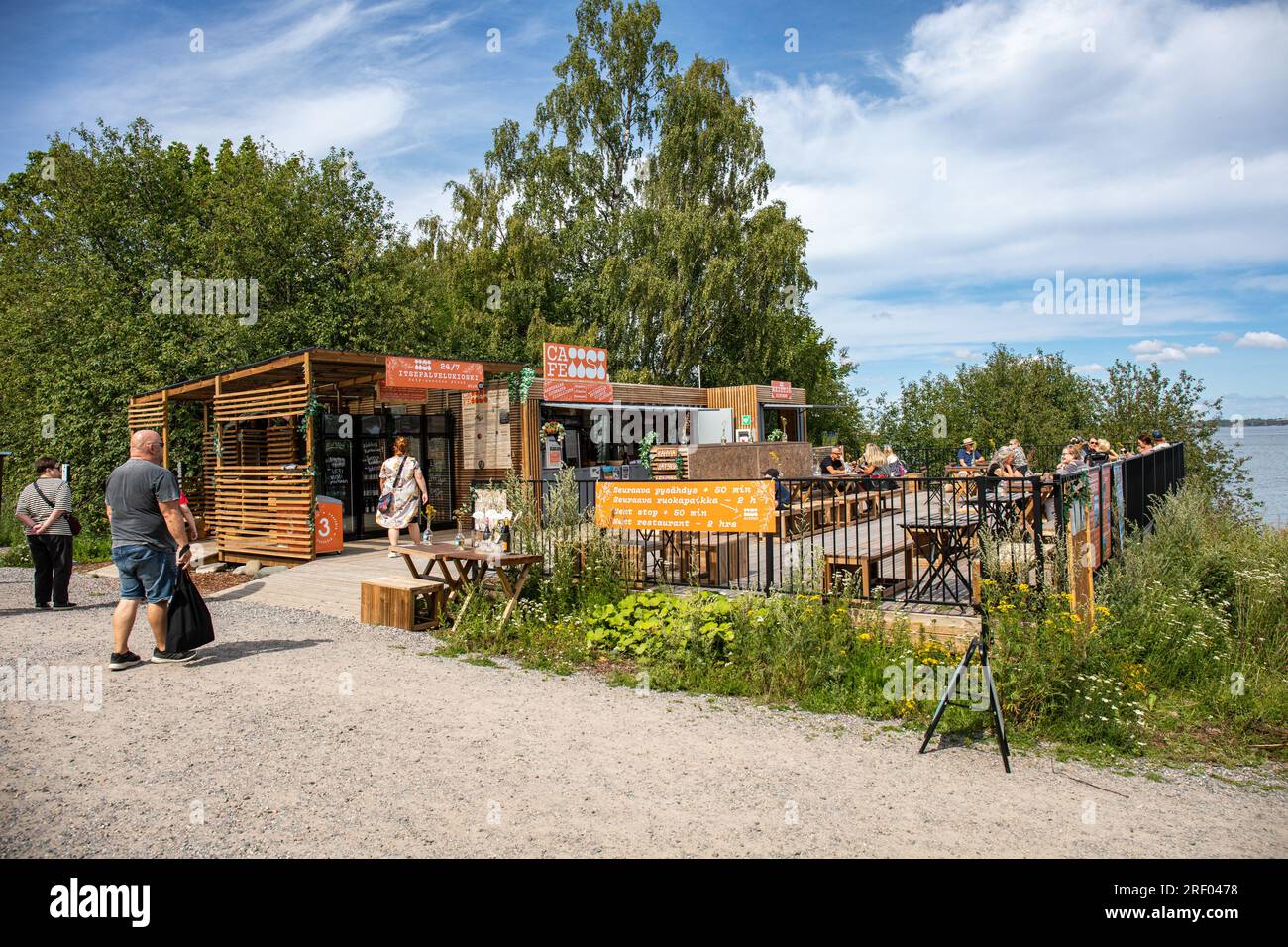 Cafe Iisi outdoor café in Vallisaari Island, Helsinki, Finland Stock Photo