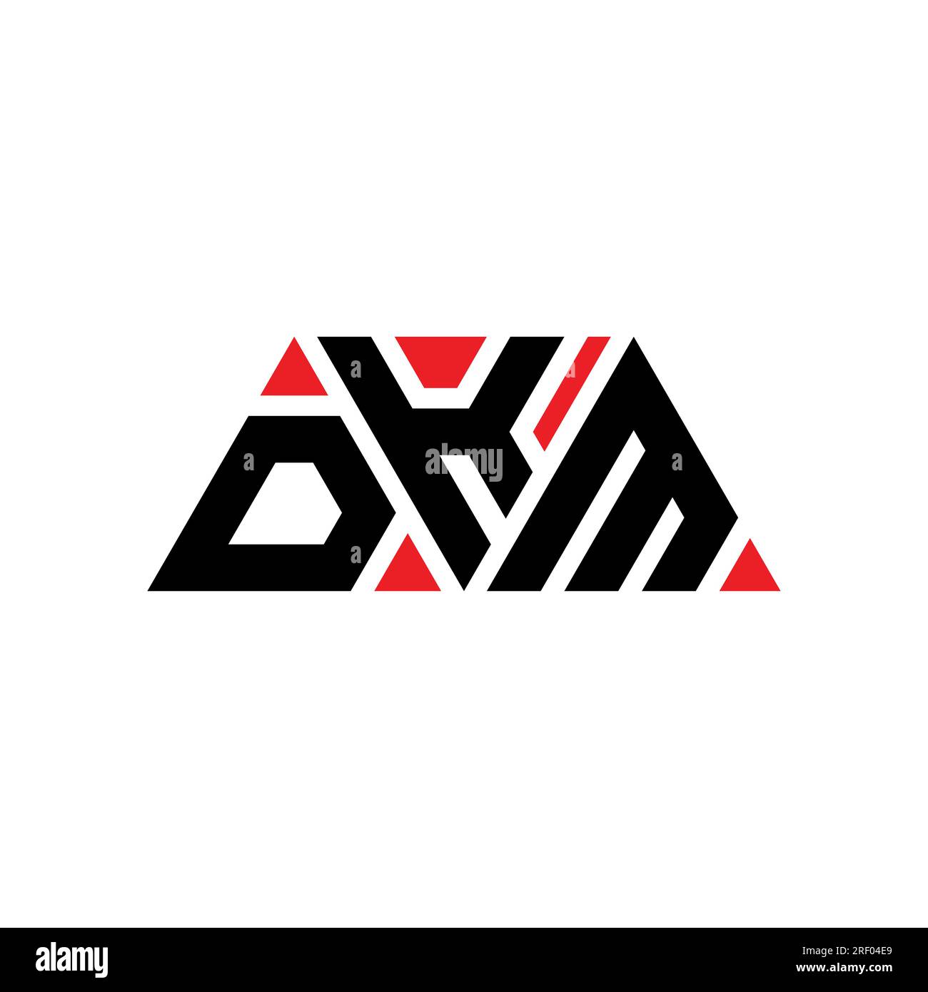 DKM triangle letter logo design with triangle shape. DKM triangle logo design monogram. DKM triangle vector logo template with red color. DKM triangul Stock Vector