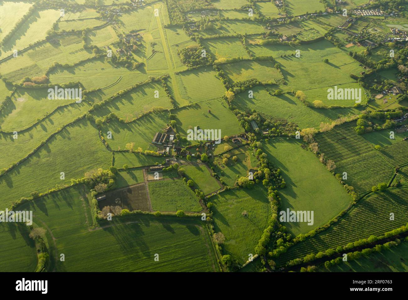 Aerial view of the fields in the countryside in Kent, UK Stock Photo