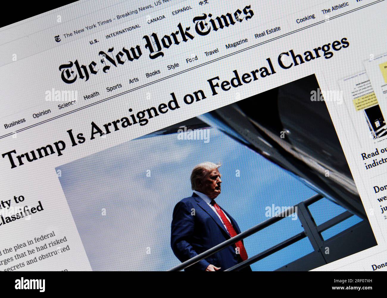 A screen shot of the The PBS NewsHour hosts, June 13, 2023, reporting former US President Donald Trump was indicted and arraigned on federal charges. Stock Photo