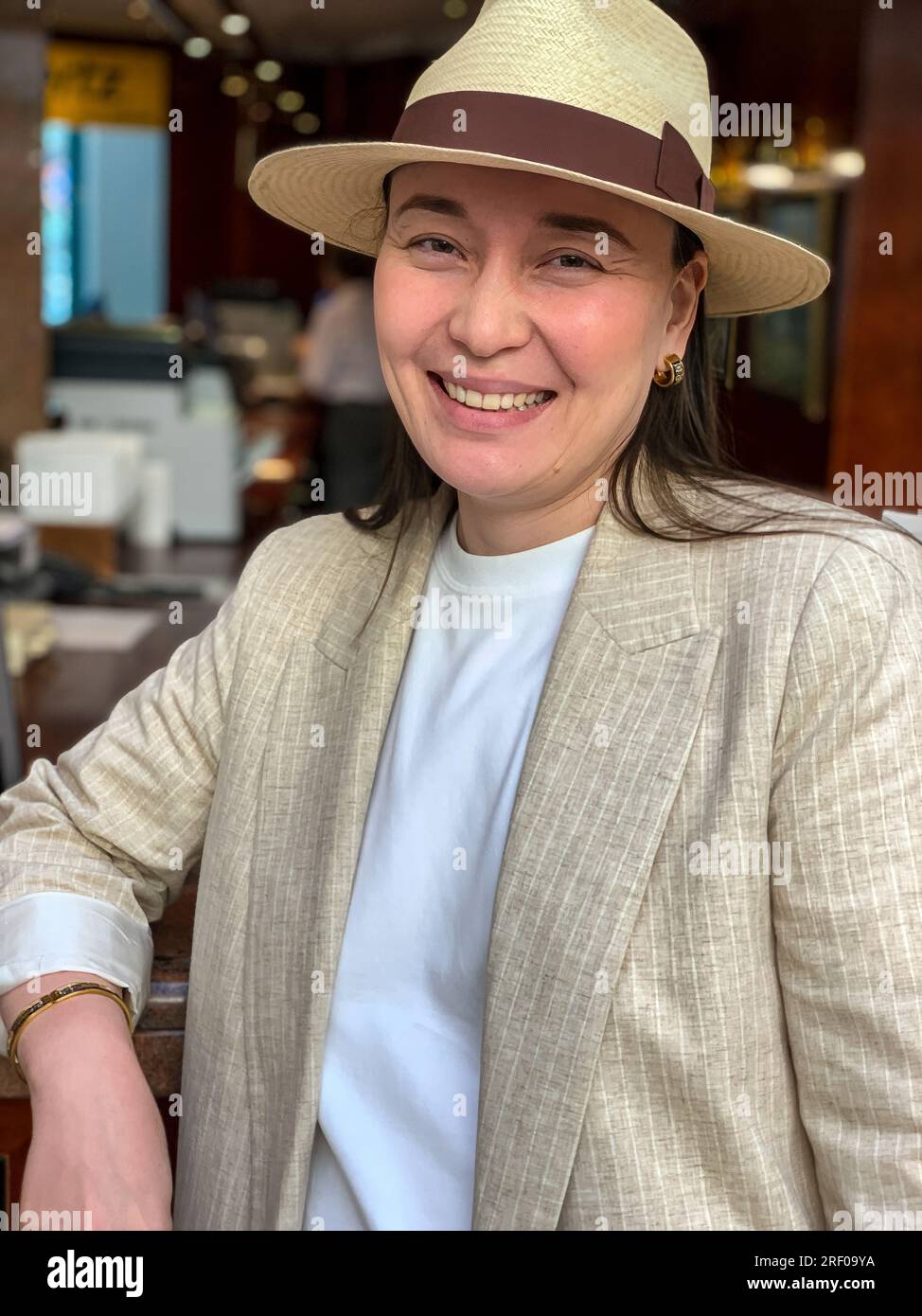 Kazakhstan, Almaty. Young Kazakh Tour Guide, tracing her ancestry to