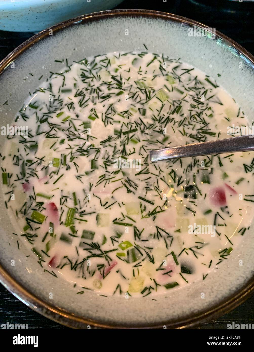 Kazakhstan, Almaty. Okroshka, a Chilled Summer Soup made of Cucumbers