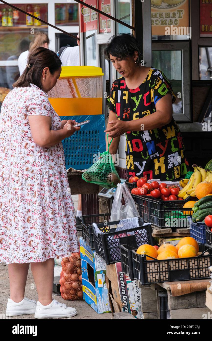 Kazakhstan, Bayseit. Shopping in the Market for Fruits and Vegetables