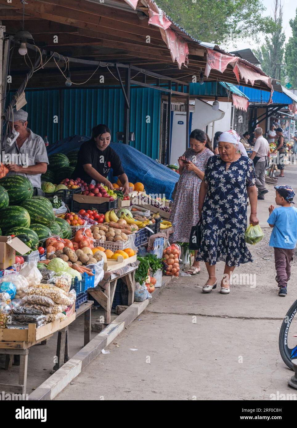 Kazakhstan, Bayseit. Market Street Scene, Fresh Fruits and Vegetables