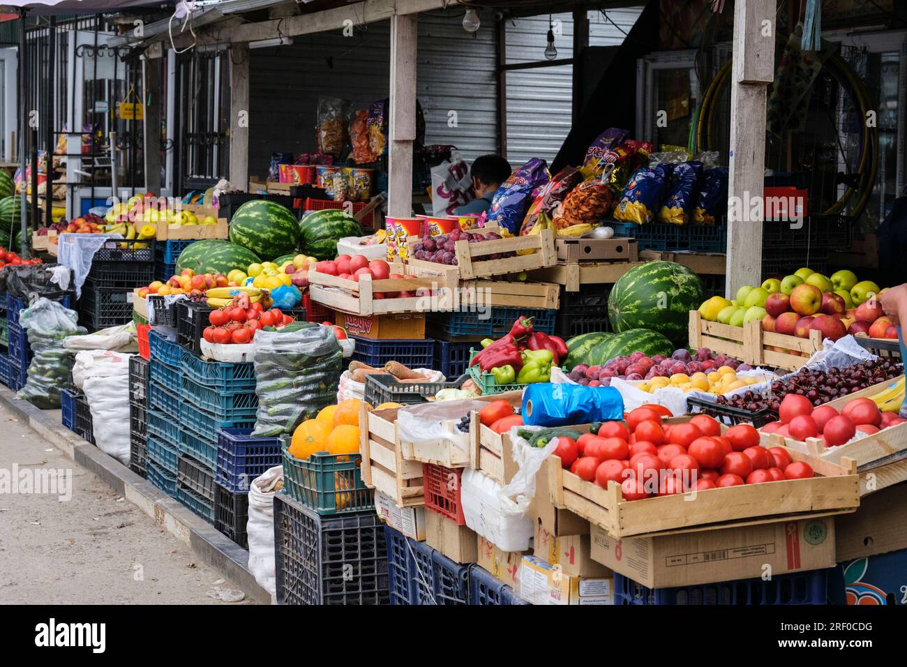 Kazakhstan, Bayseit. Market Street Scene, Fresh Fruits and Vegetables