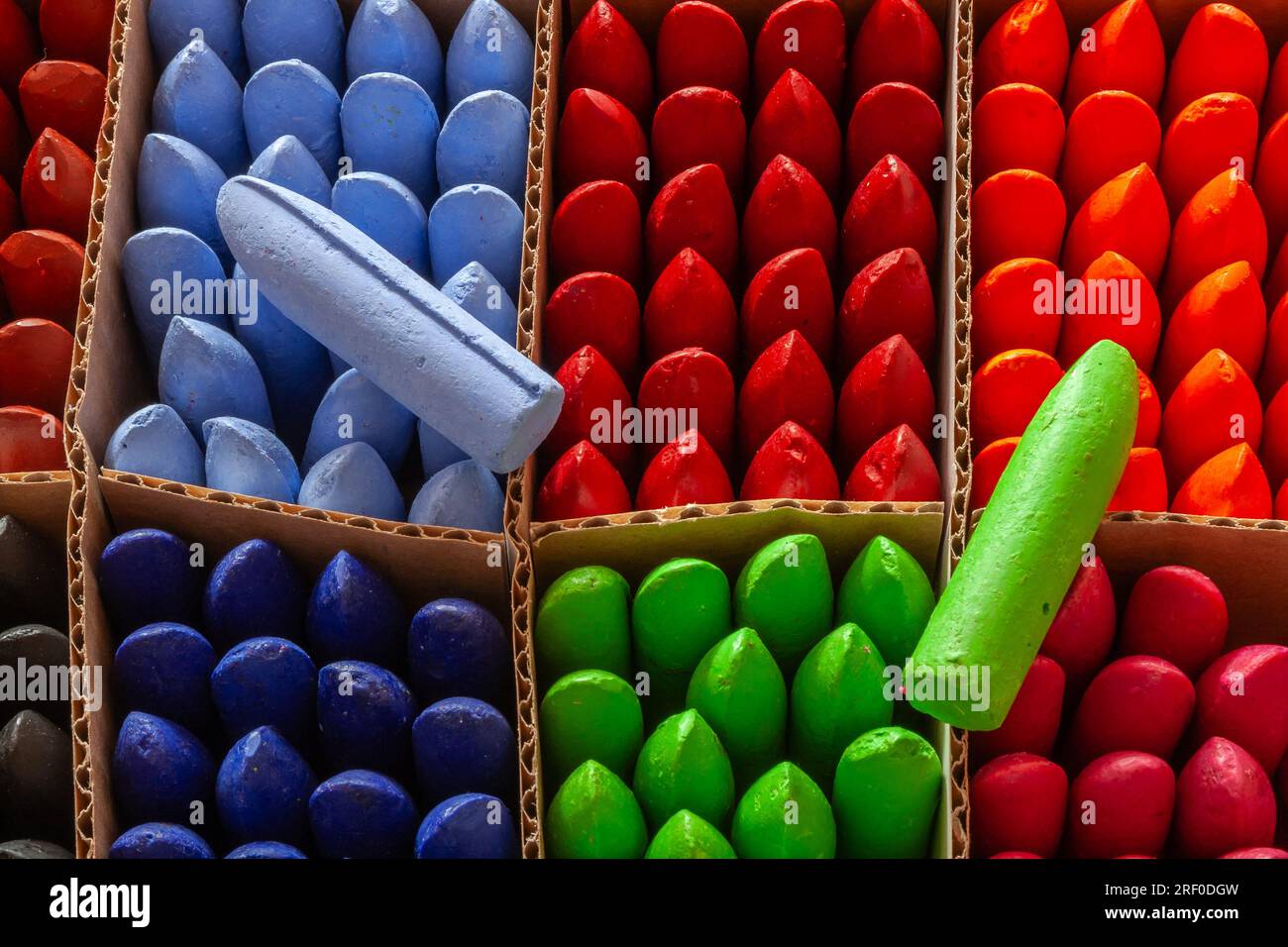 A box of chunky, coloured wax crayons Stock Photo Alamy