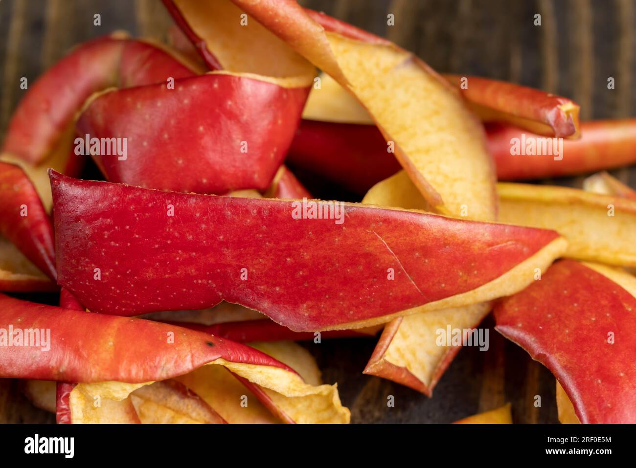 the flaccid peel of a peeled apple on the table, the peel of peeled