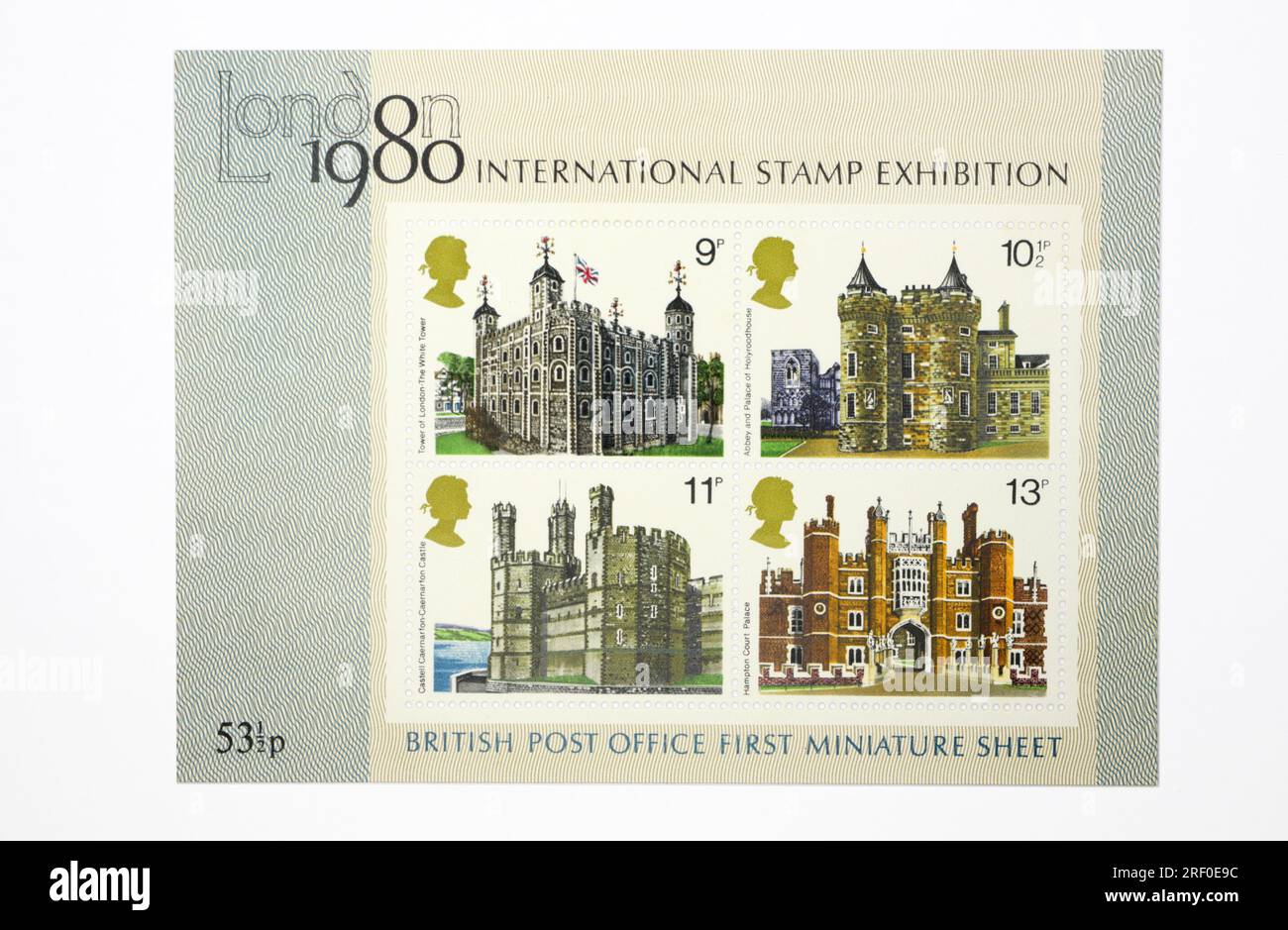 1980 British stamps International stamp exhibition, sheet of postage stamps stamp collecting hobby Stock Photo