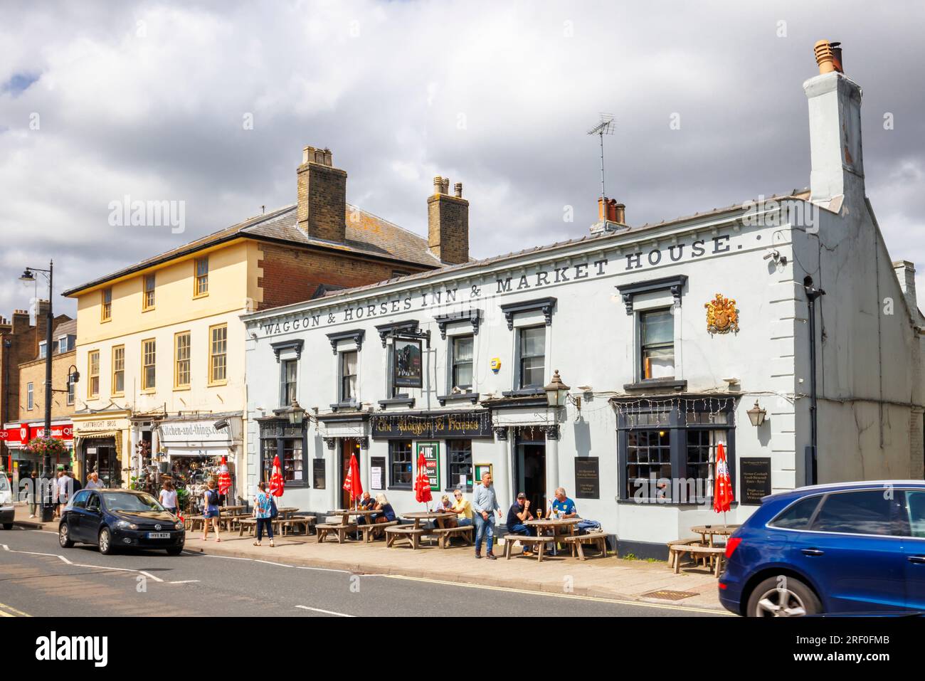 The Waggon & Horses Inn & Market House roadside pub in High Street, Newmarket, a market town in the West Suffolk district of Suffolk, east England Stock Photo