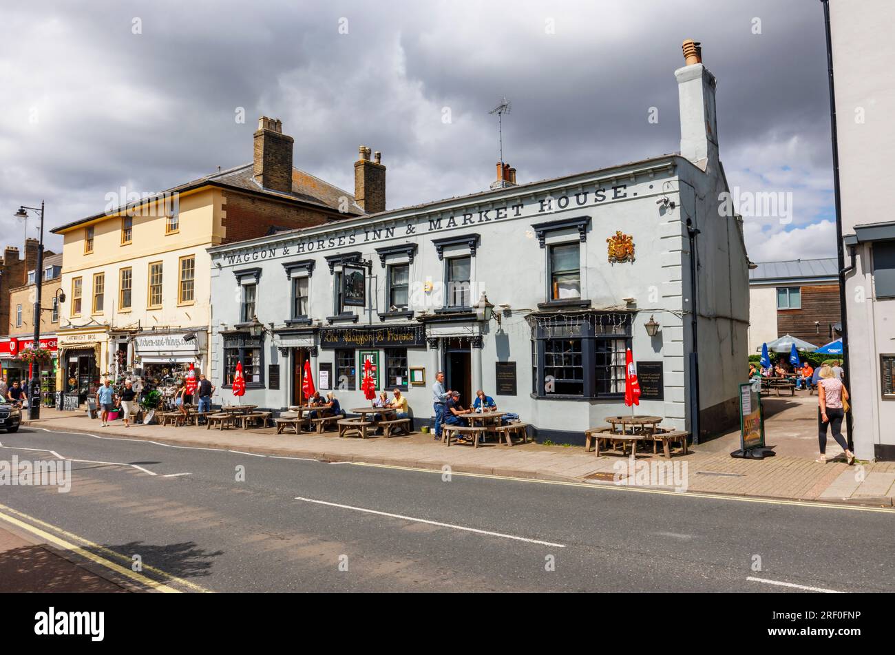 The Waggon & Horses Inn & Market House roadside pub in High Street, Newmarket, a market town in the West Suffolk district of Suffolk, east England Stock Photo