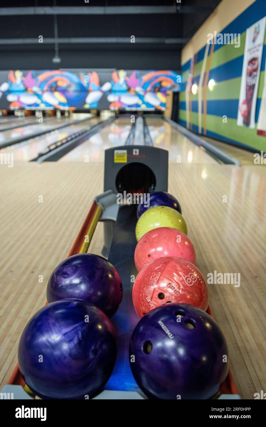 Interior of a bowling alley in Rogers, Arkansas Stock Photo Alamy